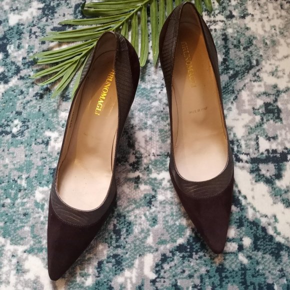 Brunomagli Dark Brown Pointy Toe Pumps Size 38 - Picture 3 of 13